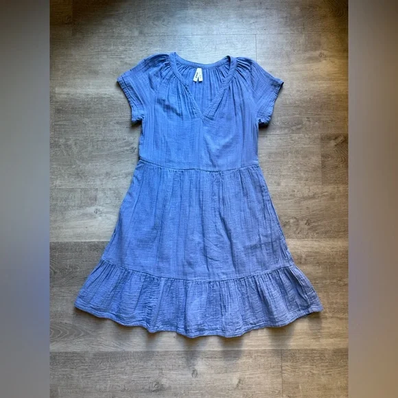 Pact Organic Cotton Gauze Throw And Go Blue Dress Size XS Bohemian Beach Coastal - Picture 2 of 8